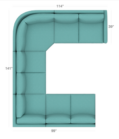 Custom Tuxedo 5pc Sectional Sofa in SEAFOAM