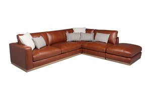 Stella 4pc Leather Chaise Sectional Sofa with Ottoman