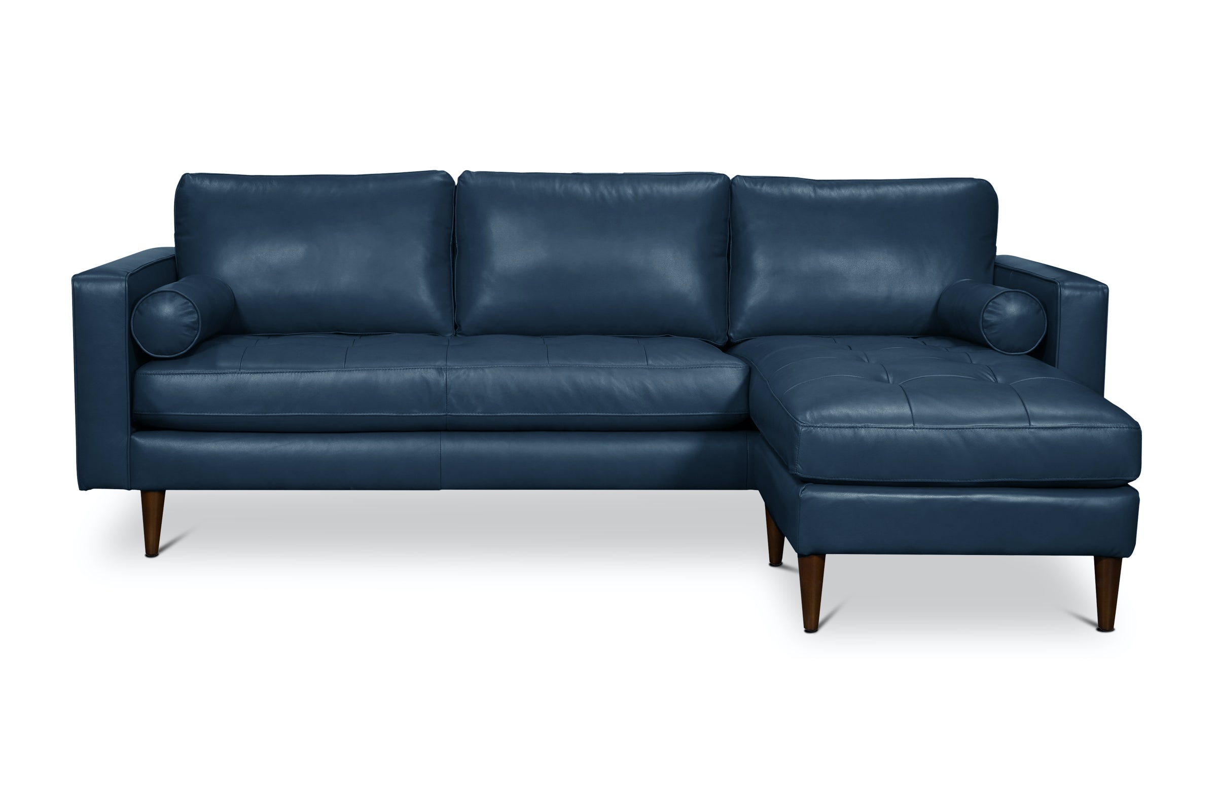 Blue leather sectional with chaise deals