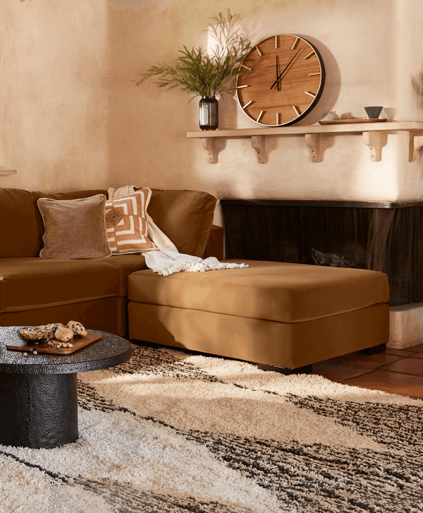 image of warm toned light brown sectional sofa