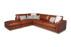 Stella 4pc Leather Chaise Sectional Sofa with Ottoman